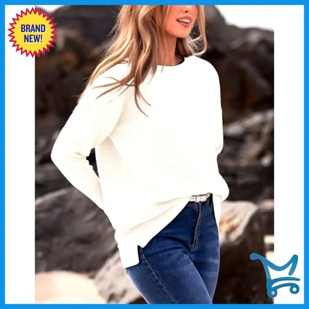 Ribbed Knit Pullover Batwing Sleeves Loose Fit Casual Chunky Sweater Y2K